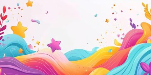 Fototapeta premium Colorful Abstract Waves Background Joyful Design with Stars