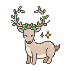 reindeer with wreath Illustration, christmas vector illustration - flat illustration of areindeer with wreath, symbolizing holiday celebrations. christmas illustration.