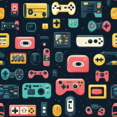 Retro Gaming Controllers Seamless Pattern seamless, pattern, background, texture