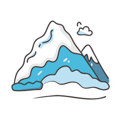 snow covered mountain Illustration, christmas vector illustration - flat illustration of asnow covered mountain, symbolizing holiday celebrations. christmas illustration.