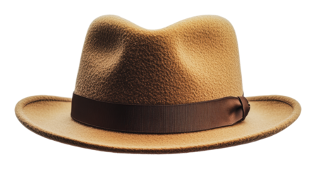 Classic brown fedora hat on a white background, cut out - stock png.