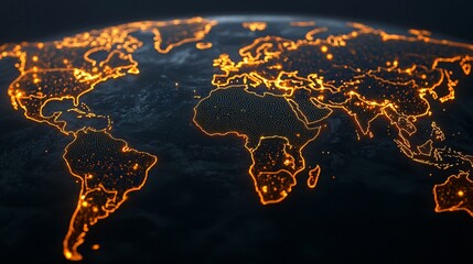 Global business, communication and international news concept. Glowing world map with network connections