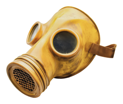 Vintage gas mask displayed for educational purpose, cut out - stock png.