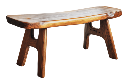 Wooden bench with natural finish in rustic style, cut out - stock png.