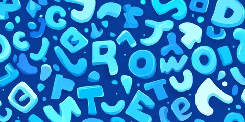 Seamless Blue Alphabet Pattern Fun Kids Background Typography Texture