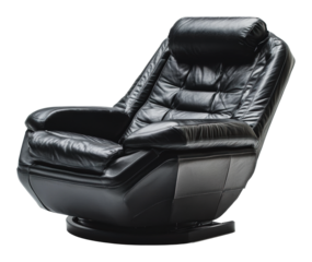 Black leather reclining chair, very comfy, cut out - stock png.