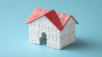 Colorful Puzzle House Model on Blue Background for Creative Concepts