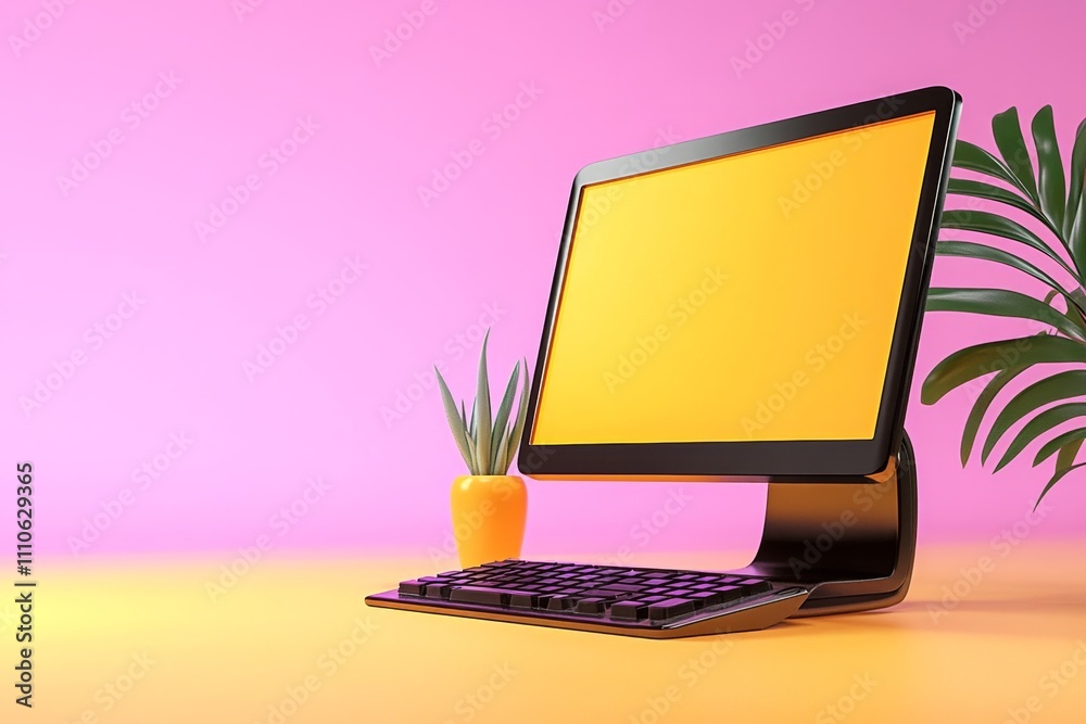Poster a clean grid of colorful pixels forming the silhouette of a computer monitor, evoking retro simplici