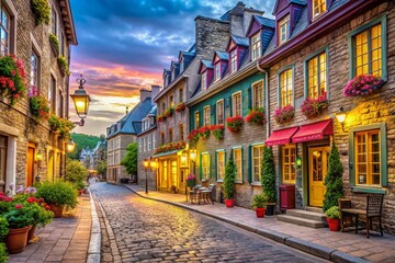 Obraz premium Candid Moments in Quebec City: Capturing the Charm of Historic Architecture, Vibrant Streets, and Scenic Views in a Lively Urban Environment