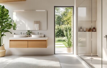 Modern Minimalist Bathroom Design With Natural Light and Plants