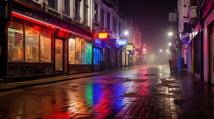 A vibrant long exposure of a nighttime street scene. The background is a gentle light shade, and the subject is placed left with the right side left empty. Ambient Light, generative ai illustration