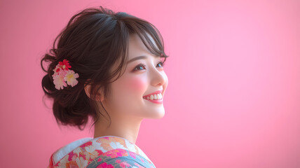 成人式のために着物を着た女性