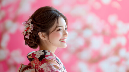 成人式のために着物を着た女性