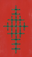 Green Cross pattern hand drawn design on Red background illustration
