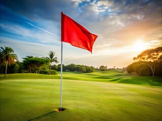 Obraz premium Candid Photography of a Red Flag in a Golf Hole Isolated on a White Background, Perfect for Sports and Recreation Themes