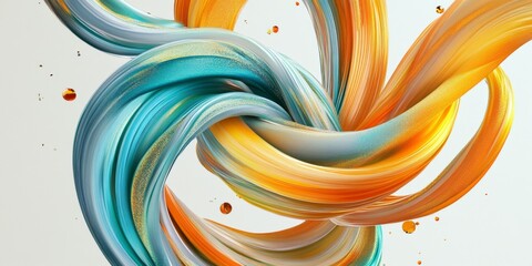 Abstract Swirling Teal Orange Yellow Ribbons Dynamic Flowing Luxury Background