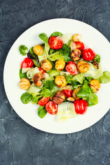 Green salad with tomato and seasonal herbs and roasted chestnuts.