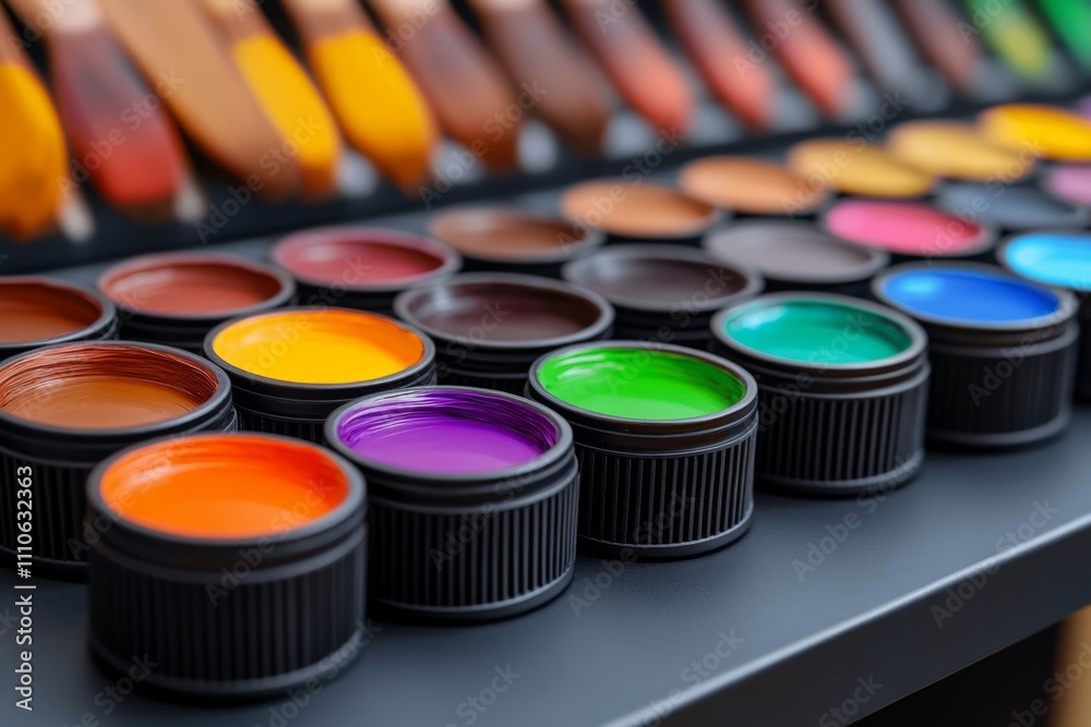 Poster A dynamic image of CMYK swatches being compared under natural and artificial light in a printing room