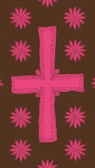 Pink Cross pattern hand drawn design on Brown background illustration