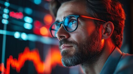 Man Observing Financial Data On Screen