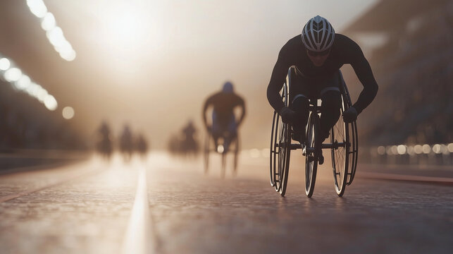 Wheelchair Racer Competing on Straight Track