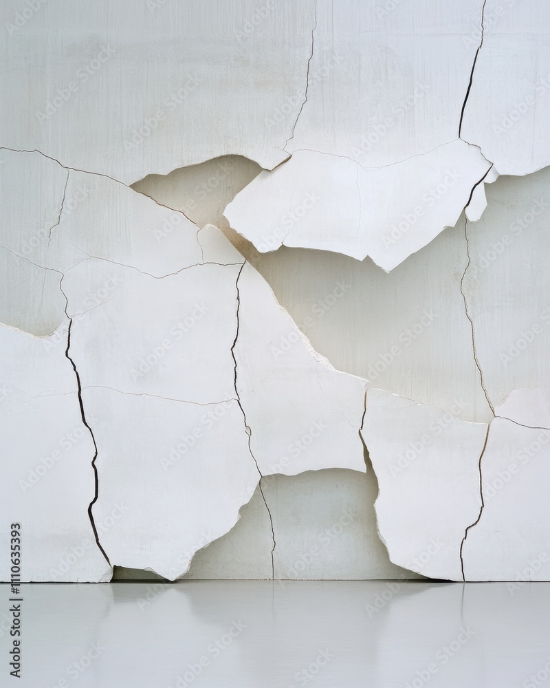 Poster Cracked White Wall Displaying Unique Texture and Abstract Patterns in a Modern Space