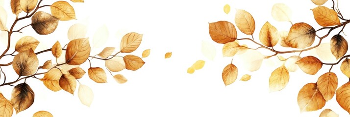 Autumn leaves on branches against white background, perfect for seasonal themes and nature-inspired designs.