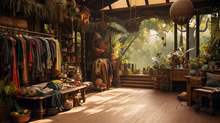 Obraz premium A photo of a boutique specializing in bohemian fashion