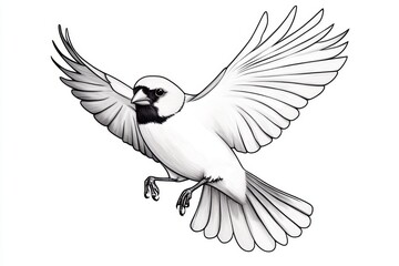 Obraz premium A minimalist line art illustration of a bird in flight, with clean black lines on a white background