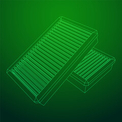Car engine air filter. Auto spare part. Car care service maintenance. Wireframe low poly mesh vector illustration.