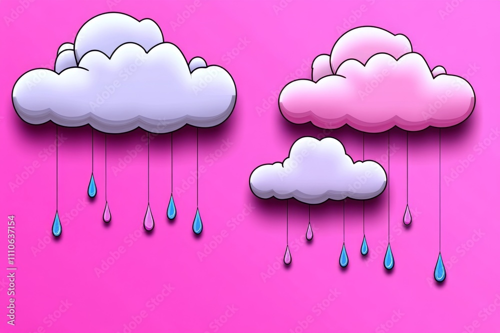 Poster a pixel art depiction of fluffy clouds drifting across a vibrant 8-bit sky, with animated raindrops 