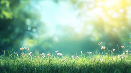 Fototapeta premium Breathtaking meadow blossoms serene nature landscape flora warm sunlight tranquil environment refreshing outdoor concept