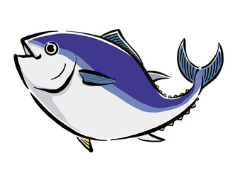 泳ぐマグロの手書きイラスト　跳ねる本マグロ