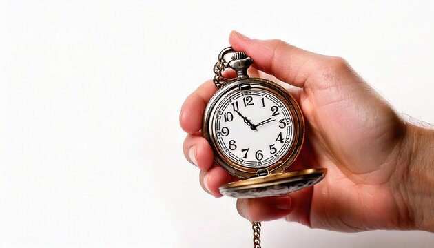Time is in Your Hands:  A hand gently cradles a classic pocket watch, its delicate chain dangling, symbolizing the preciousness of time and the importance of seizing the moment.