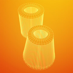 Car engine air filter. Auto spare part. Car care service maintenance. Wireframe low poly mesh vector illustration.