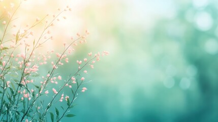 Delicate wildflowers blooming in a sunlit meadow nature tranquil environment close-up view serenity of spring