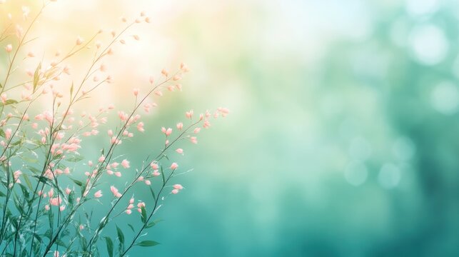 Delicate wildflowers blooming in a sunlit meadow nature tranquil environment close-up view serenity of spring