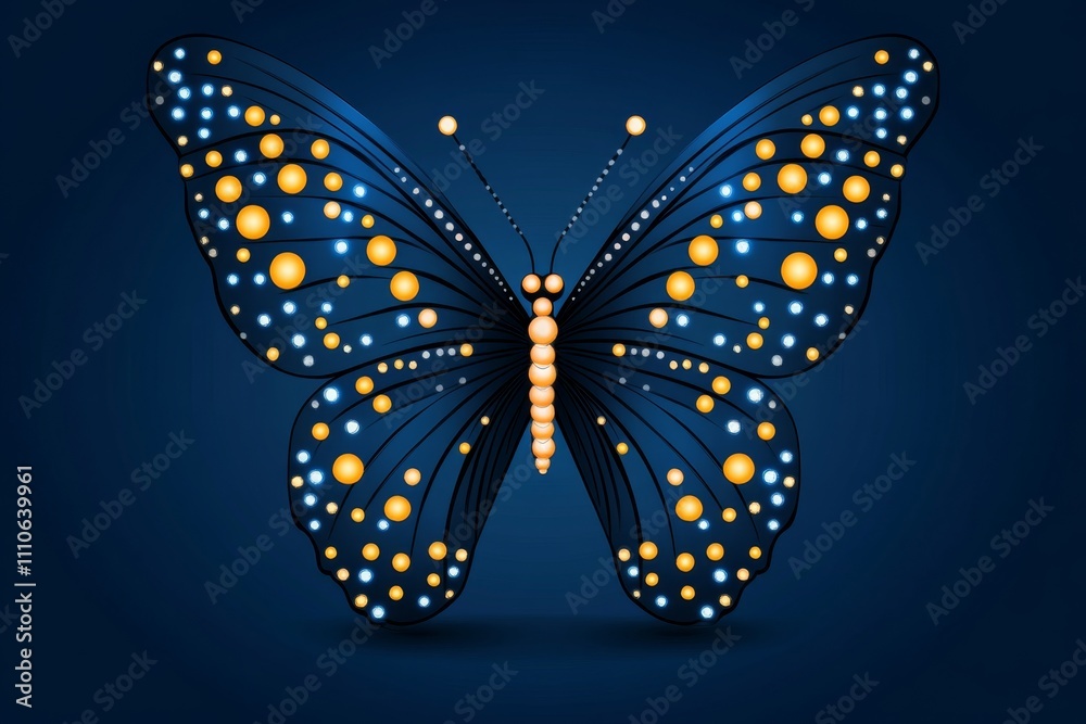Poster A stylized butterfly design composed of simple dots and lines, creating an elegant, abstract pattern