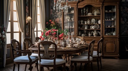 A photo of a classic and timeless dining room