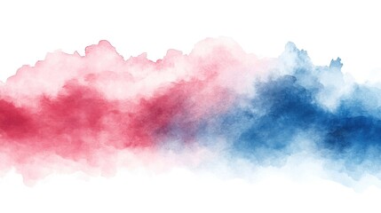 Obraz premium Abstract watercolor wave blend of red and blue hues with soft texture on white background.