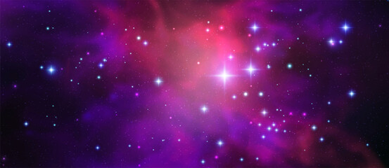 Space vector background with realistic nebula and shining stars. Magic colorful galaxy with stardust