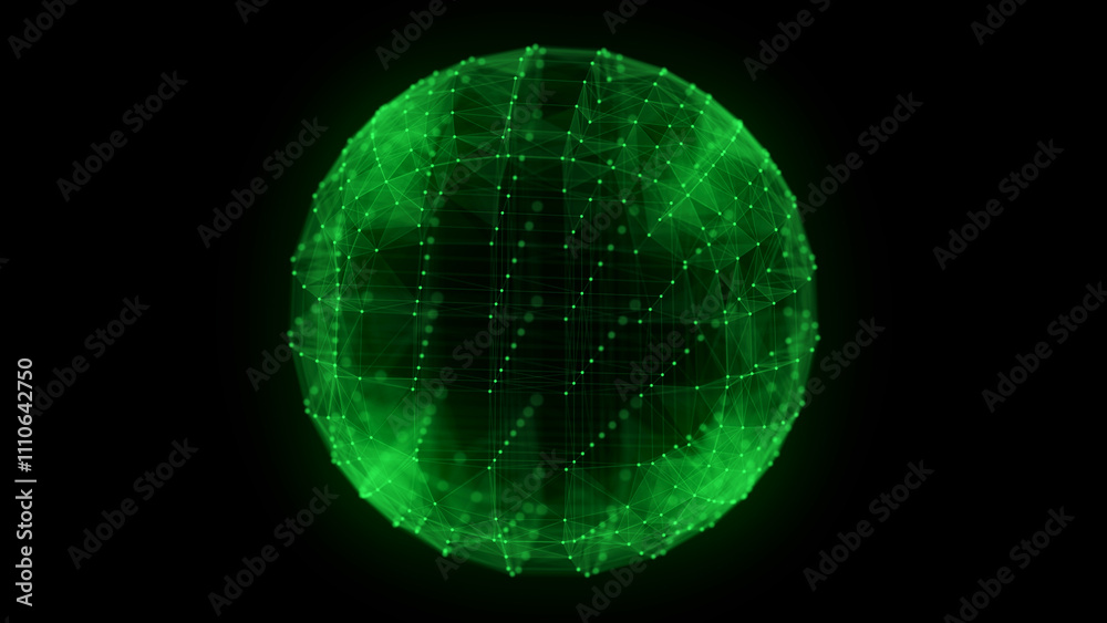 Aufkleber technology green sphere with connecting dots and lines. digital abstract network structure. 3d rende