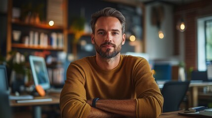 Fototapeta premium Confident Man Sitting in His Modern Office Workspace
