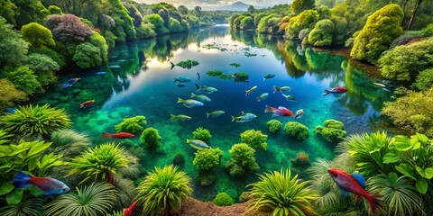 Captivating Landscape of Betta Mahachaiensis Habitat, Showcasing Lush Vegetation and Serene Waters in its Natural Environment