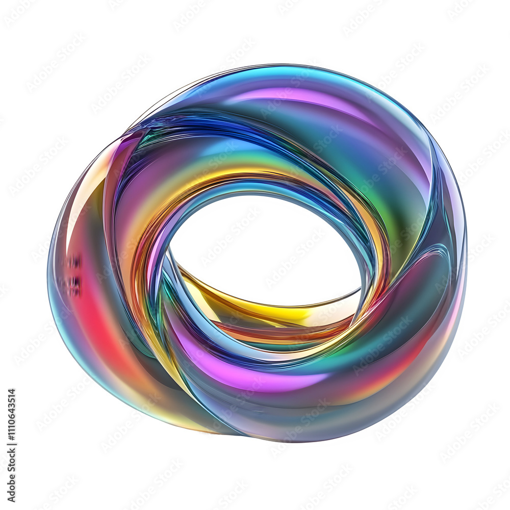 Poster holographic iridescent fluid shape forming colorful circle on transparent background, perfect for mo