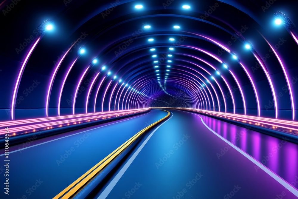 Aufkleber Modern data warehouse with neon blue and pink glowing servers arranged in a symmetrical tunnel, representing advanced database systems Realistic 3D vector illustration
