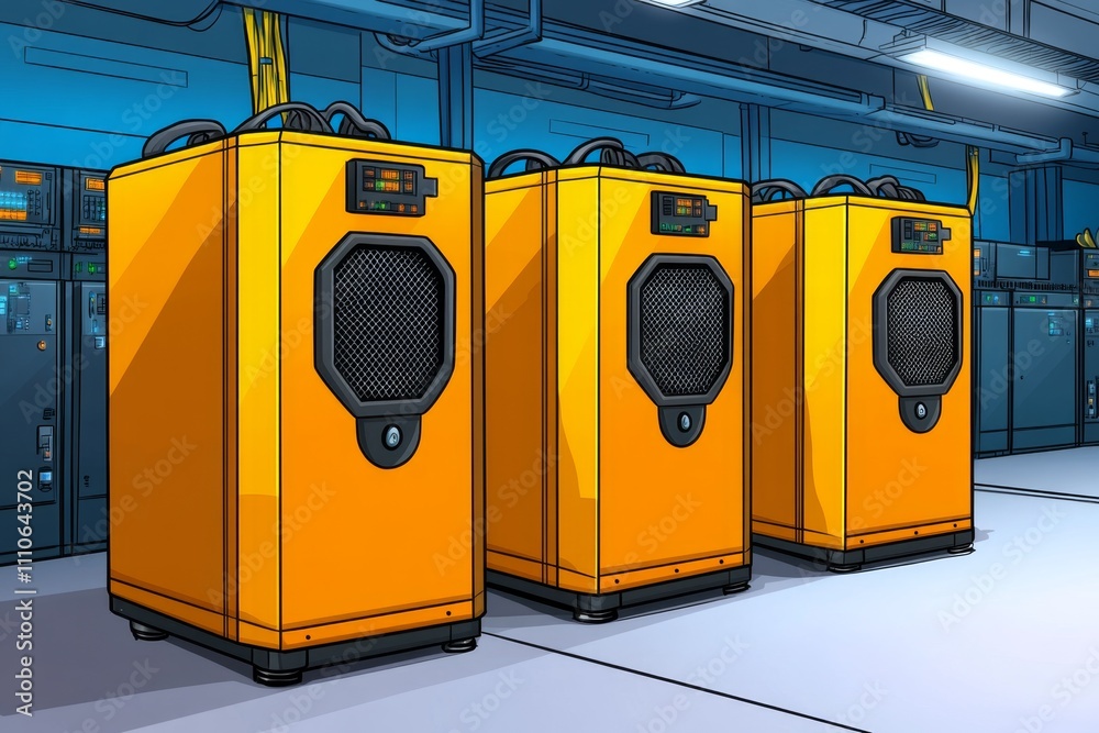 Aufkleber modern server room with interconnected digital systems, cloud-based storage units, and cryptocurrenc