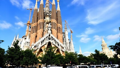 Barcelona, Spain: Exteriors of La Sagrada Familia cathedral, designed by Gaudi. It is being built since 1882.