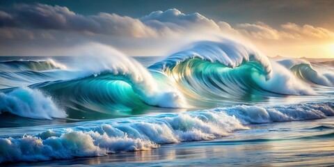 Fototapeta premium Captivating Long Exposure of Ocean Waves Isolated on a Pure White Background, Showcasing the Tranquility and Motion of Water in a Serene Coastal Environment