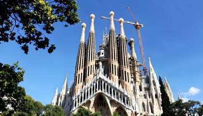 Barcelona, Spain: Exteriors of La Sagrada Familia cathedral, designed by Gaudi. It is being built since 1882.